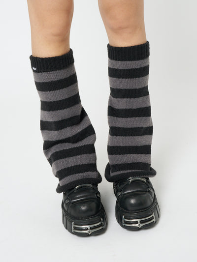 Black & Grey Striped Flare Leg Warmers - Minga EU
