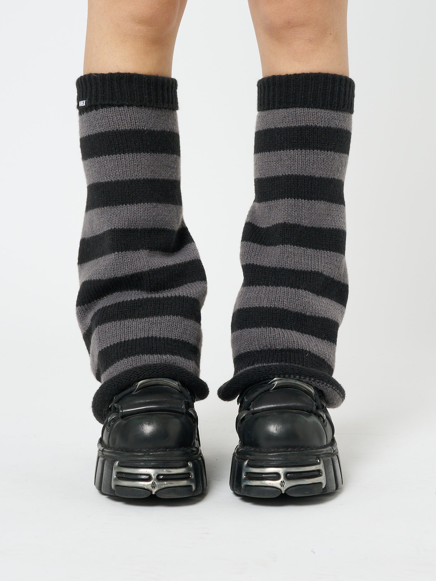 Black & Grey Striped Flare Leg Warmers - Minga EU