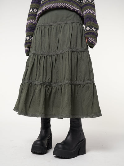 Foggy Green Ruffle Lace Maxi Skirt - Minga EU