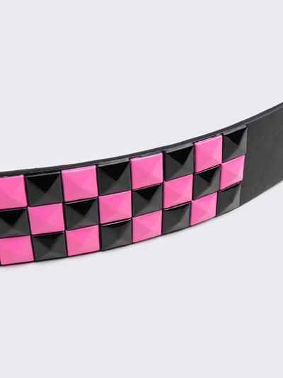 Checkerstrike Pink Black Studded Belt