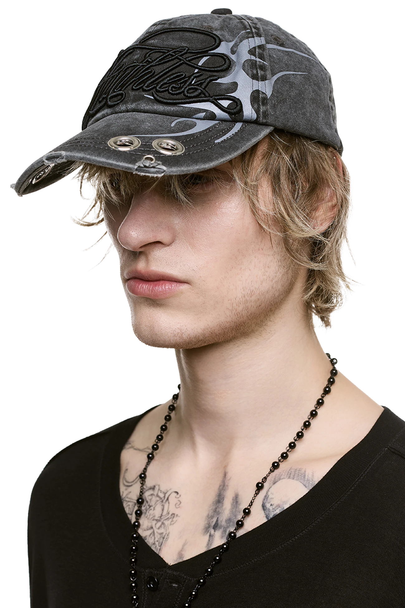Cap Fairless Grey Denim Cap with Sigil Print - Grunge | Minga London – Minga London EU