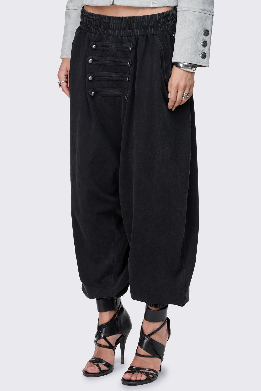 Black Washed Drop Crotch Harem Sweatpants | Minga London