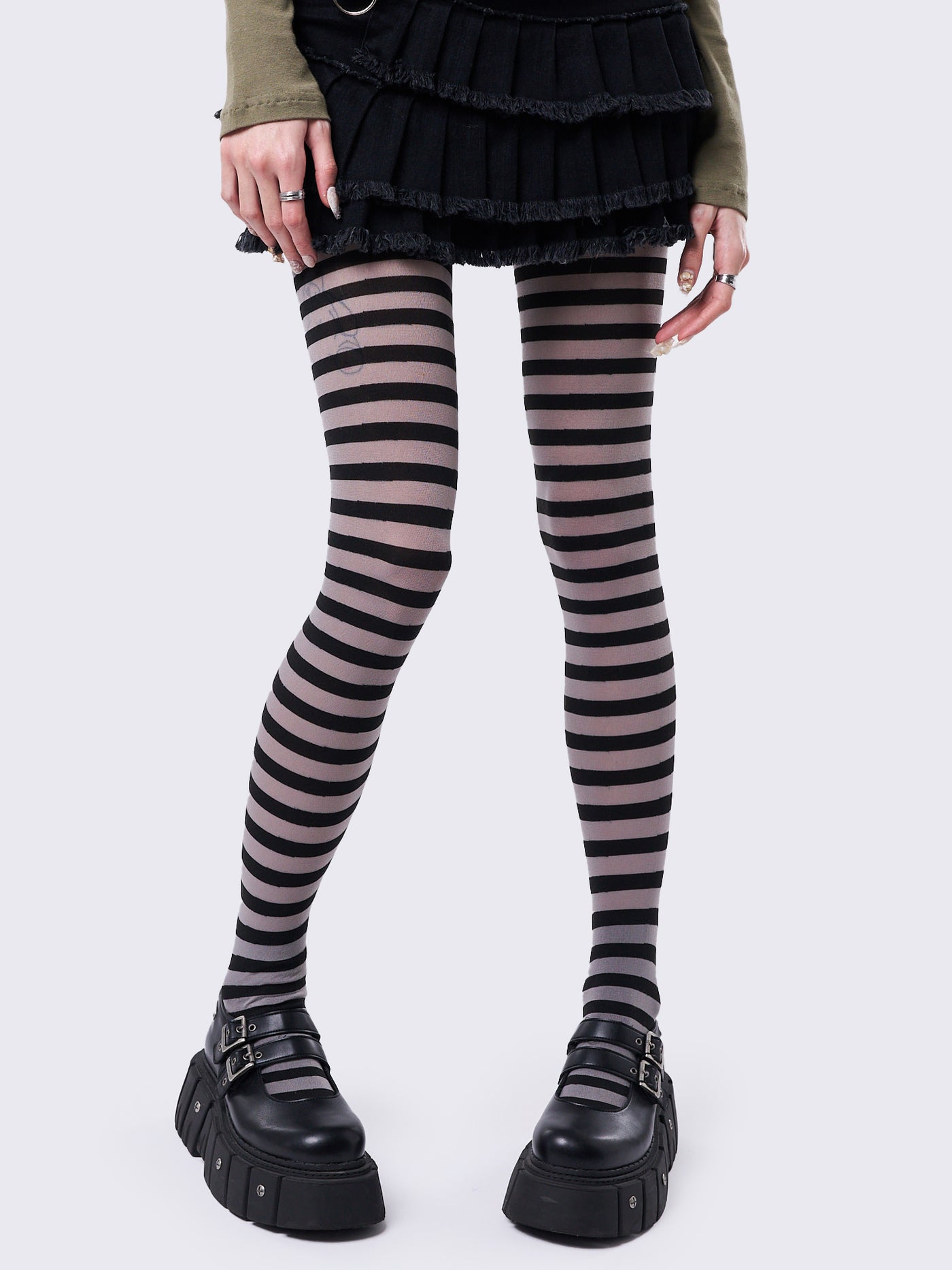Aoki Grey & Black Striped Tights