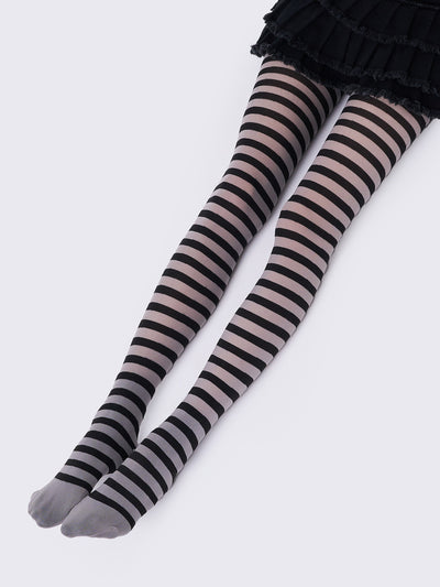Aoki Grey & Black Striped Tights
