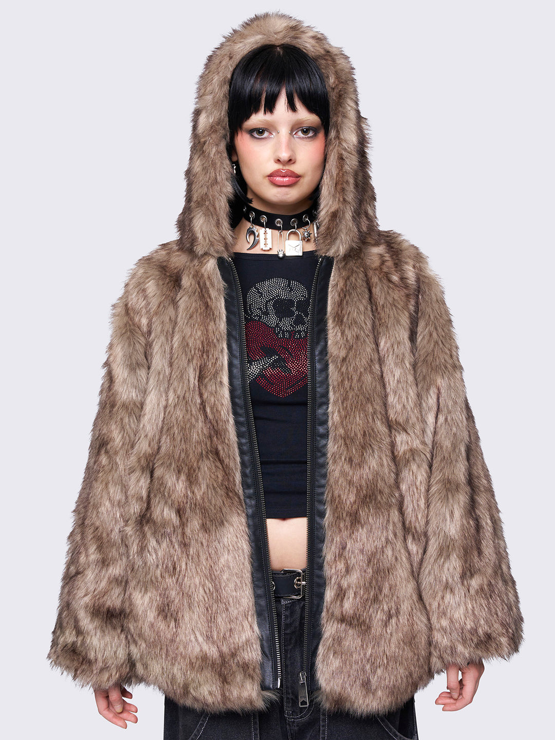 Brown Faux Fur Hooded Jacket - Oversize Fit Outerwear