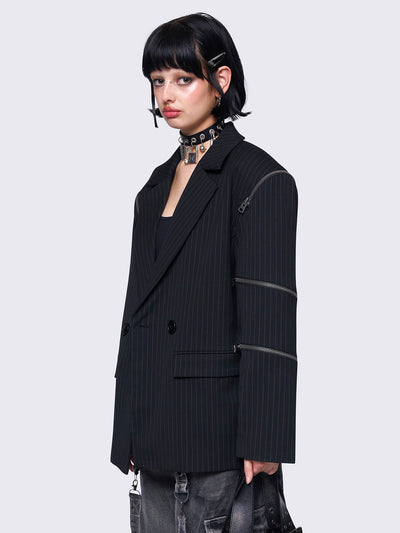 Blazer in black pinstripes with zipper details