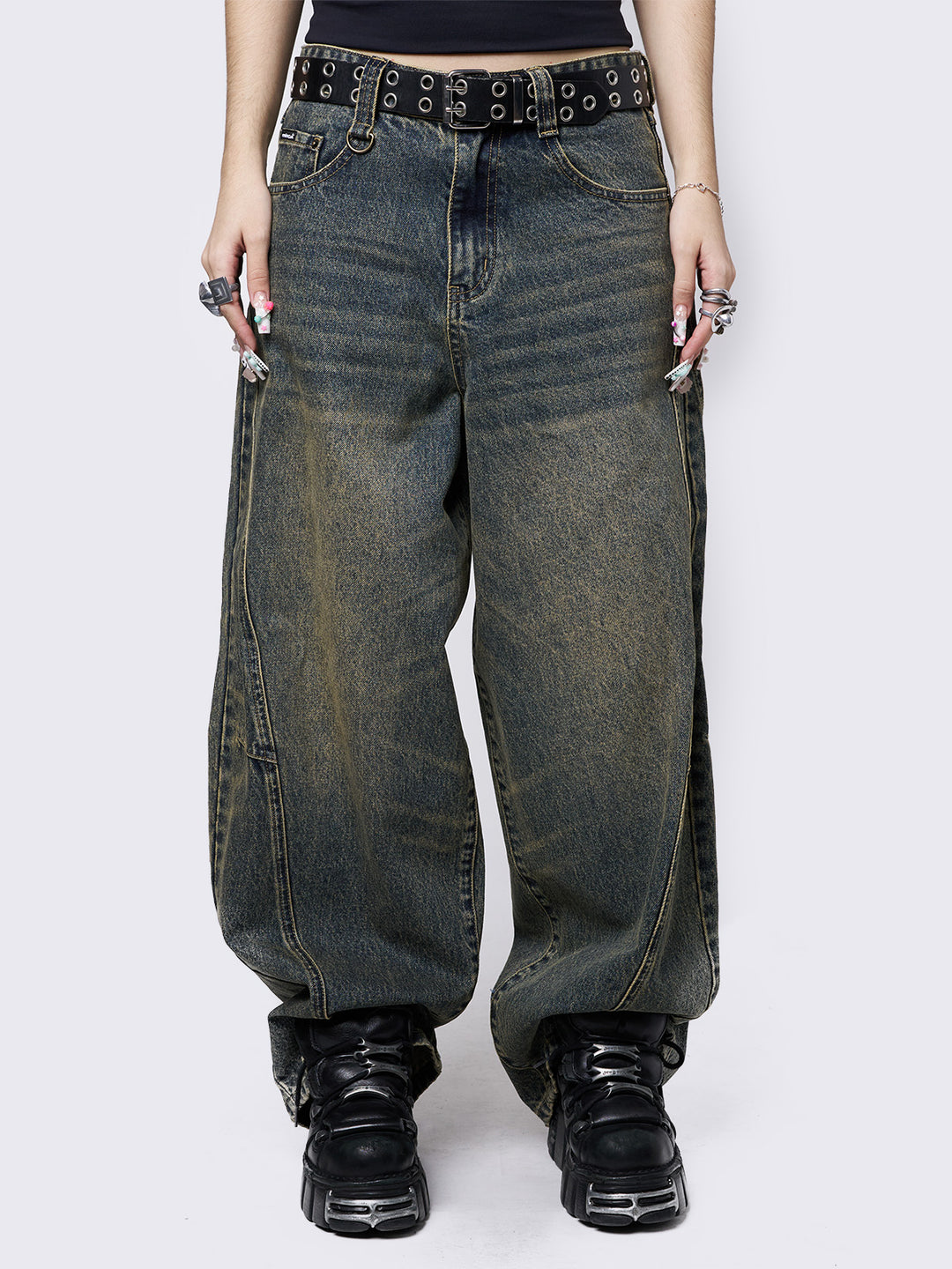 パンツ 2000's archive grunge super buggy denim Blue Green Wash Super Baggy Jeans - Vintage Denim | Minga London
