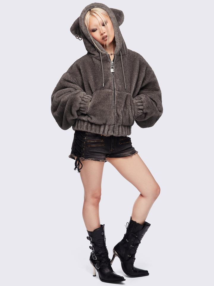 Cat Ear Faux Fur Plush Jacket in Brown | Minga London – Minga