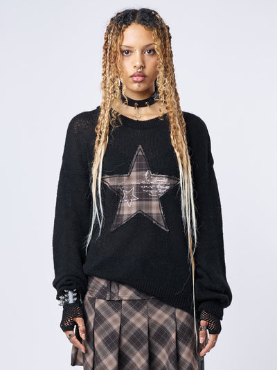 Check Star Patch Knit Sweater