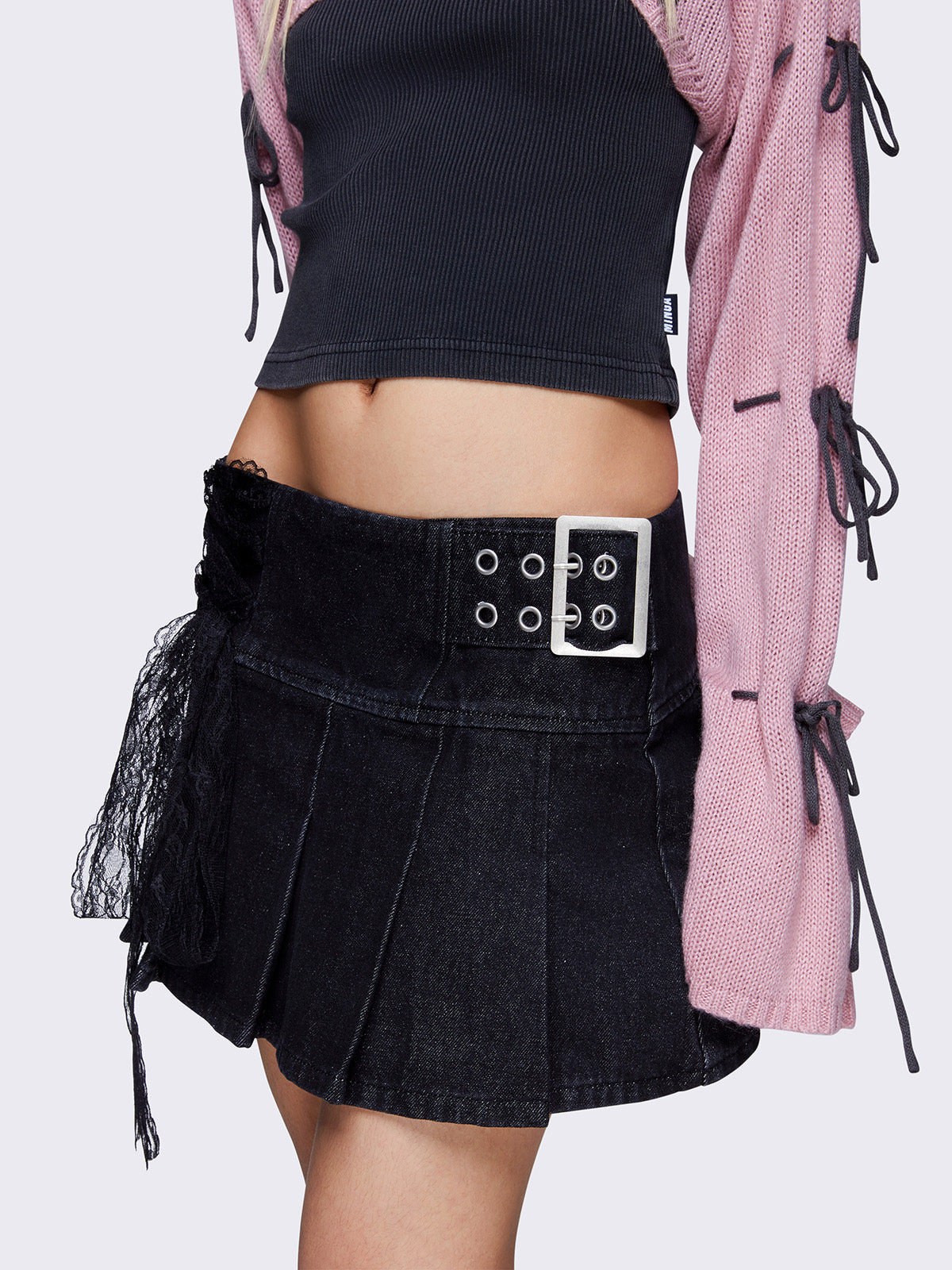 Chloe Black Denim Pleated Mini Skirt
