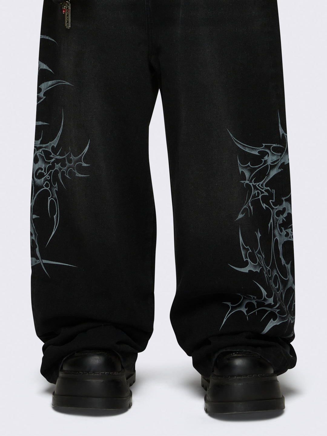 Black Baggy Jeans with Tribal Sigilism Print Minga London