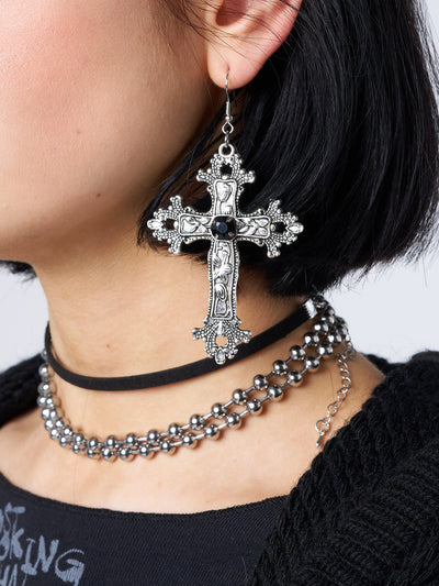 Daggers & Crosses Silver Earrings
