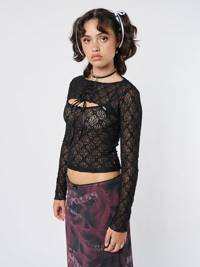 Dahlia Black Shrug & Cami Top Lace Set