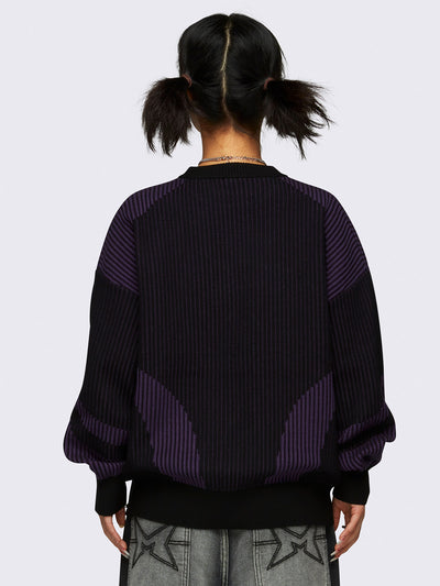 Color block chunky knit jumper in purple and black