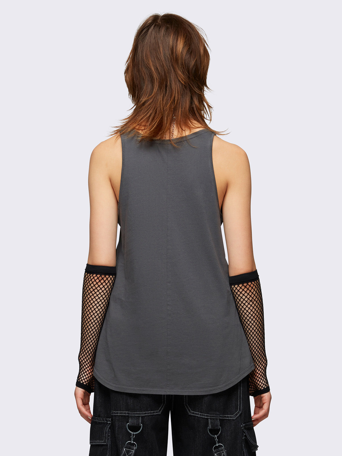 Loose tank top in grey with slogan front print