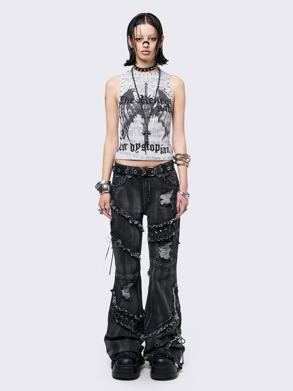 threetimes ワンホントップス pleasenofollow y2k Eloise Rhinestone Tank | GUESS Factory