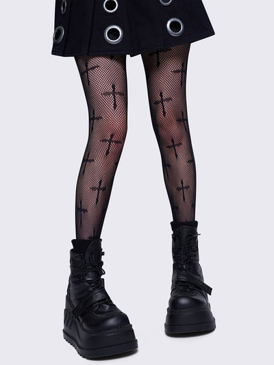 Cross Diamond Fishnet Tights