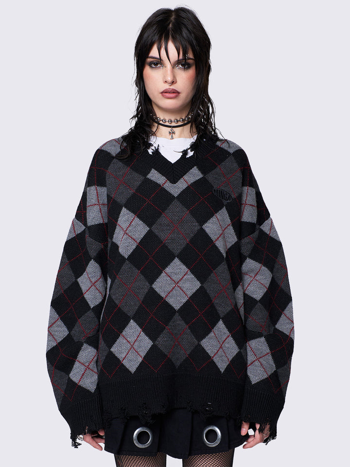 ★ADAUL★ Lettering coloring argyle check long muffler black Frank_Argyle_Sweater2_720x.jpg