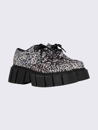 Chunky creeper platform shoe in leopard print