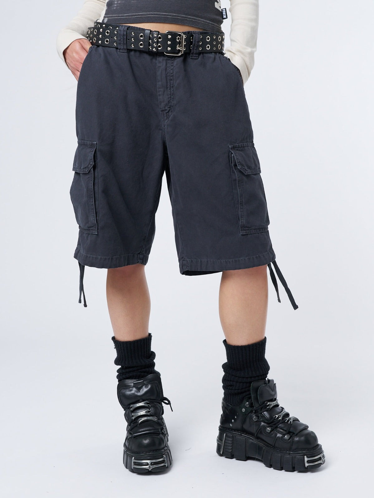 Issa Black Long Cargo Shorts