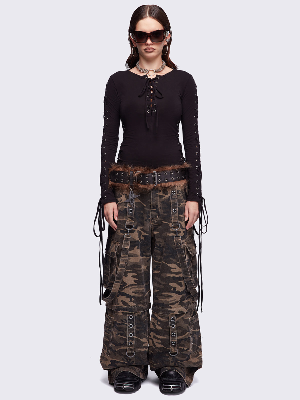 Khaela Black Lace-Up Top