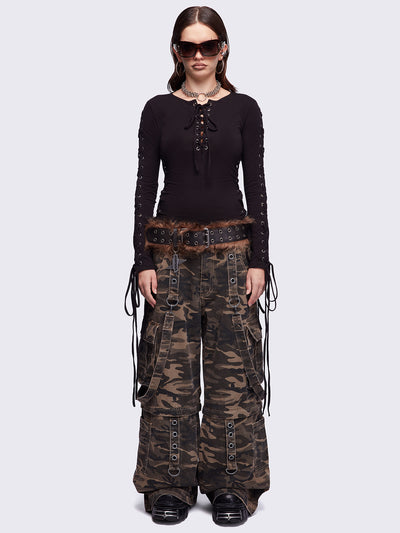 Khaela Black Lace-Up Top