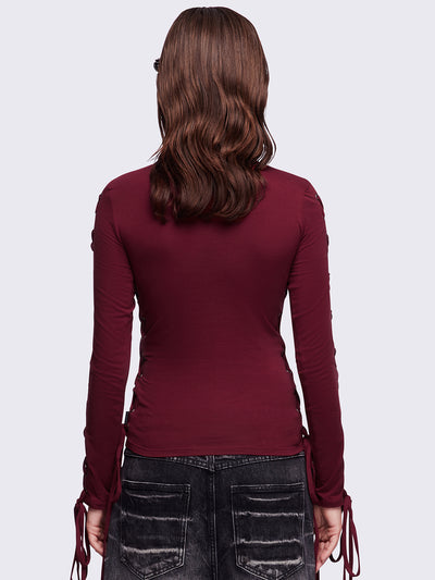 Khaela Burgundy Lace-Up Top