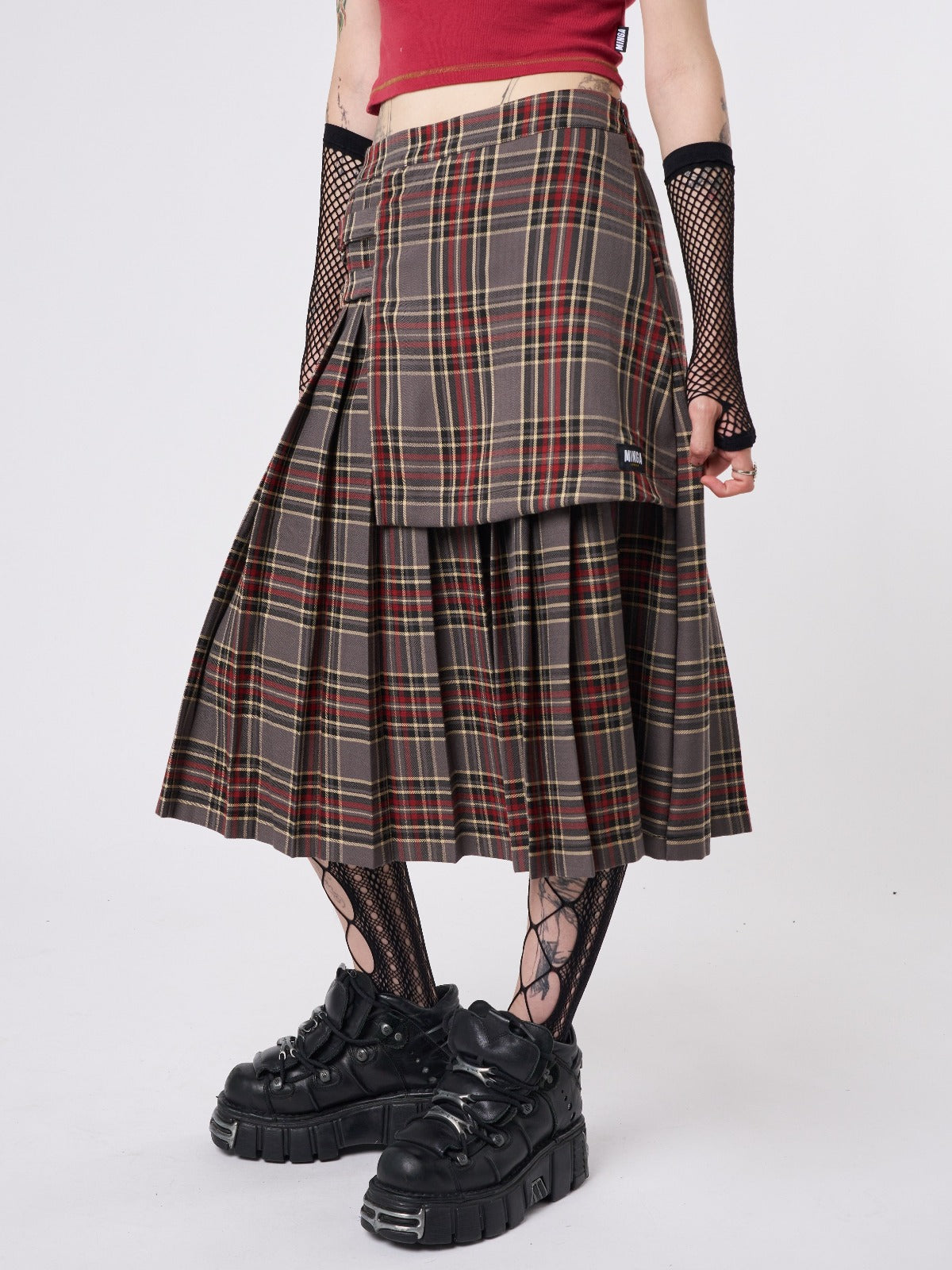 Laurie Pleated Tartan Midi Skirt - Minga EU