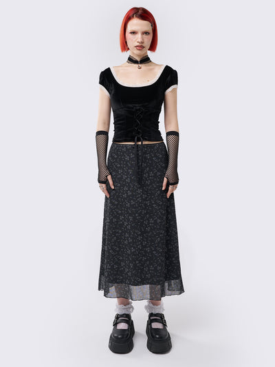 Lila Floral Print Midi Skirt
