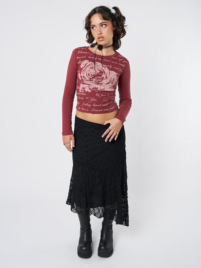 Lost Rose Burgundy Graphic Top