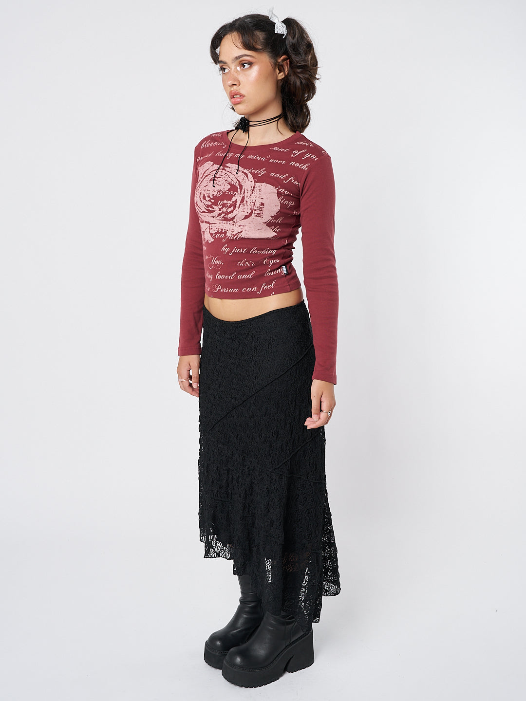 Lost Rose Burgundy Graphic Top