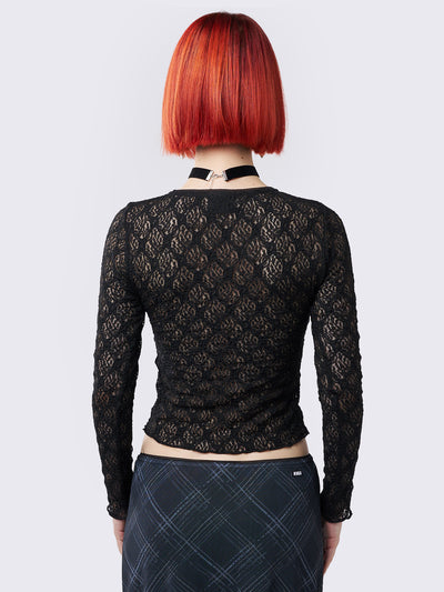 Lyra Black Floral Lace Top