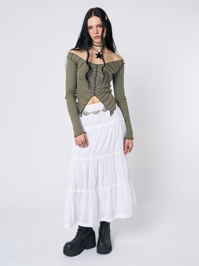 Snow White Ruffle Lace Maxi Skirt
