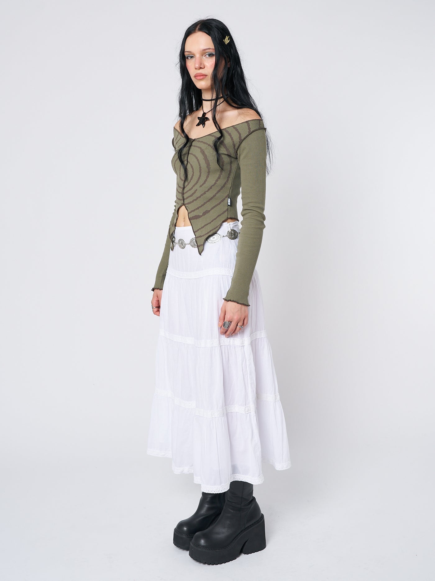 Snow White Ruffle Lace Maxi Skirt - Minga EU