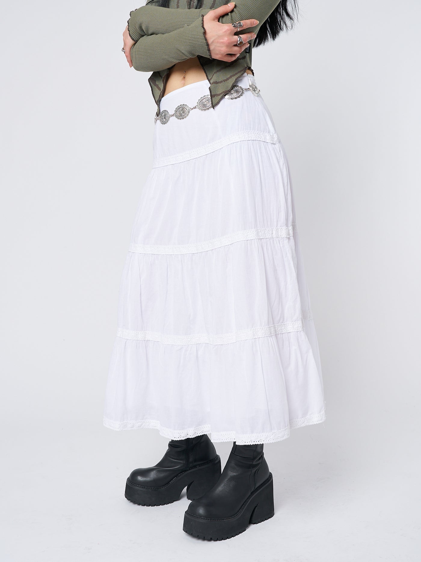 Snow White Ruffle Lace Maxi Skirt - Minga EU