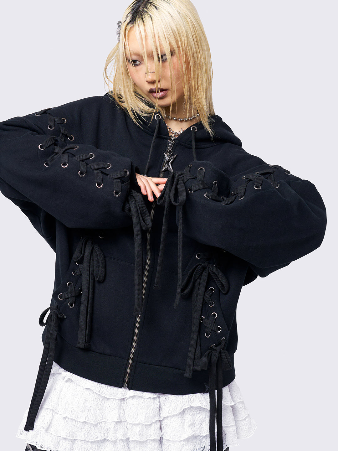 ディムモアール ZIP UPクロップトップス ブラック　黒　y2k M 地雷 ディムモアール ZIP UPクロップトップス ブラック 黒 y2k M 地雷