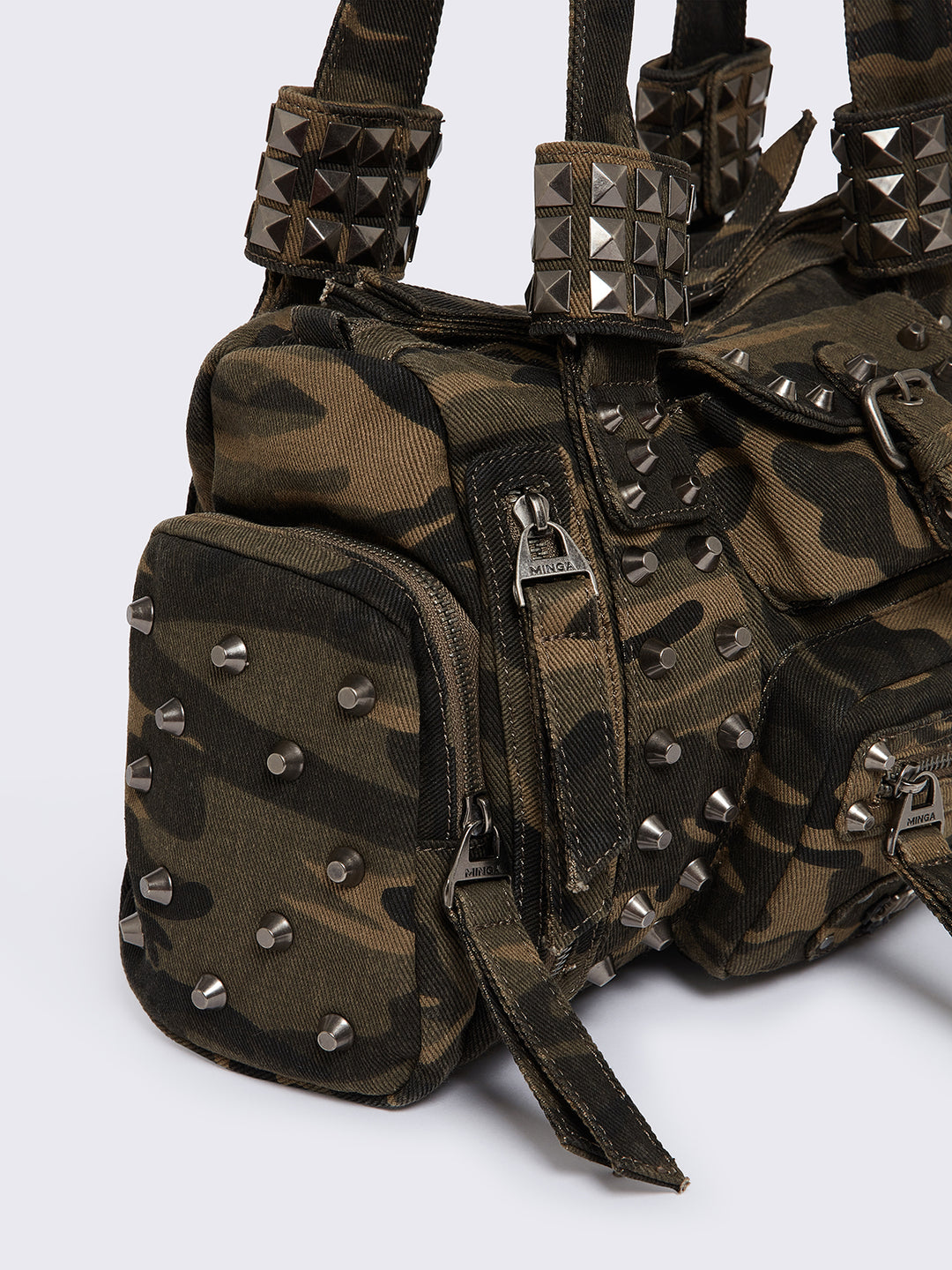 Camo Washed Spikes Multipocket Military Shoulder Bag | Minga