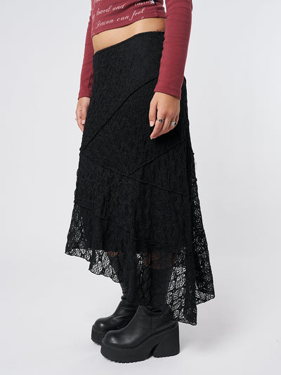 Nolia Black Lace Asymmetric Midi Skirt