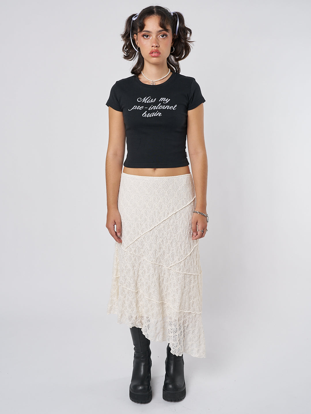 Nolia Cream Lace Asymmetric Midi Skirt - Minga EU