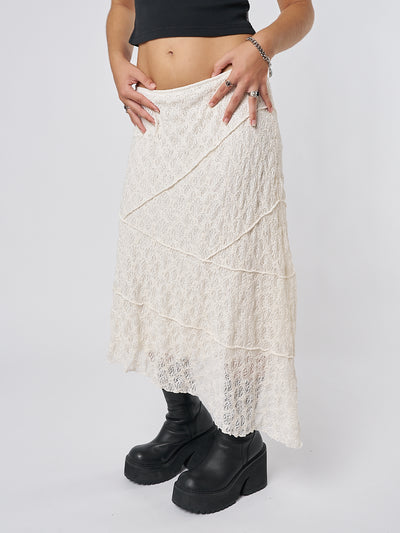 Nolia Cream Lace Asymmetric Midi Skirt - Minga EU