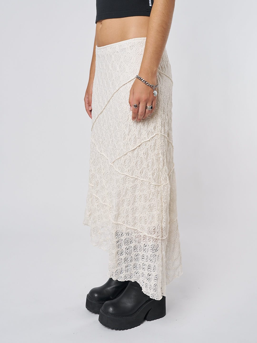 Nolia Cream Lace Asymmetric Midi Skirt - Minga EU
