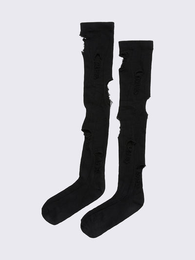 Distressed thigh highs socks in black