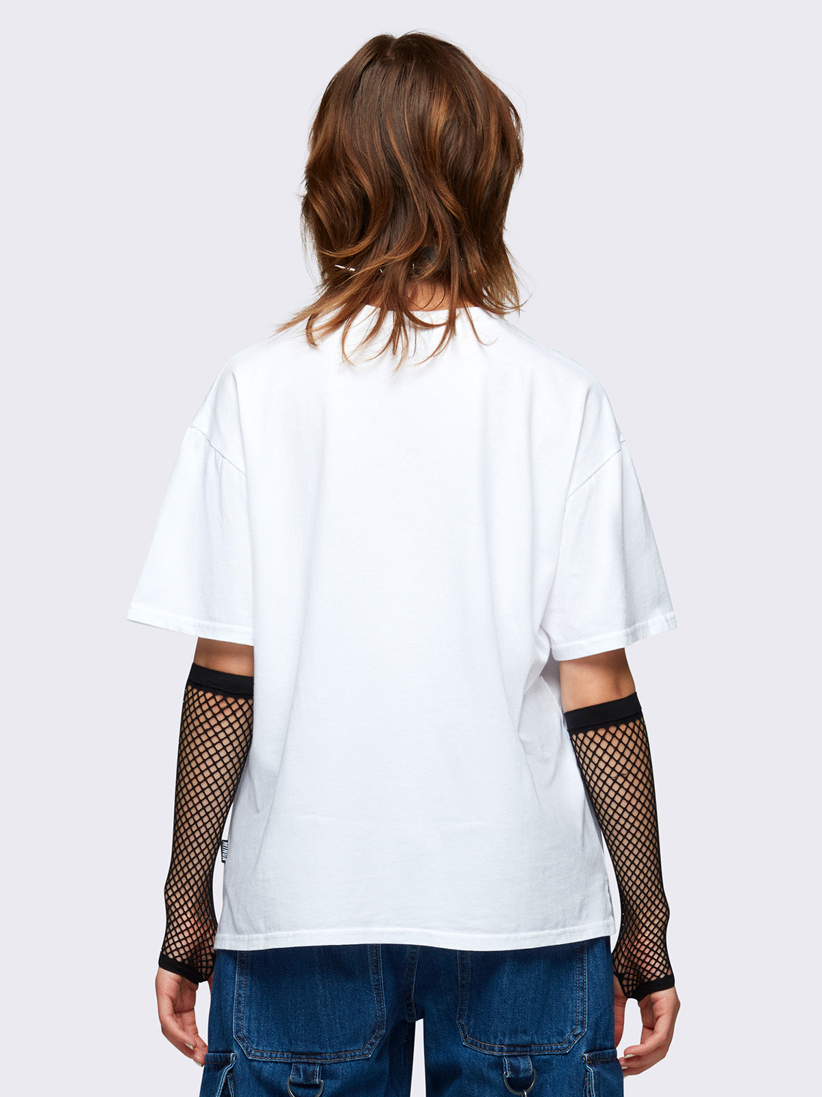 Oversized t-shirt in white with bra graphic print