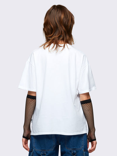 Oversized t-shirt in white with bra graphic print