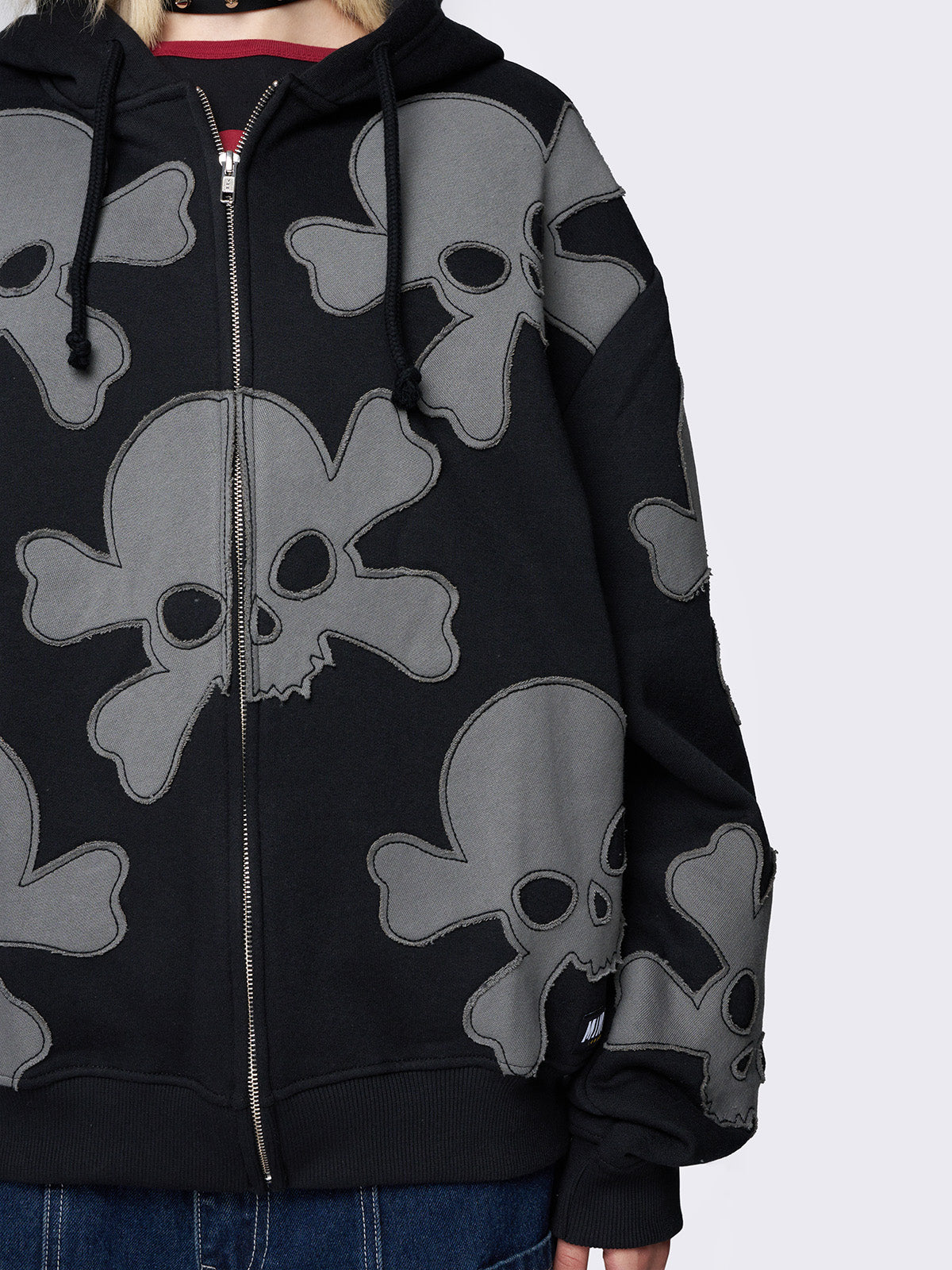 Skull Craft Patch Oversized Zip Up Hoodie