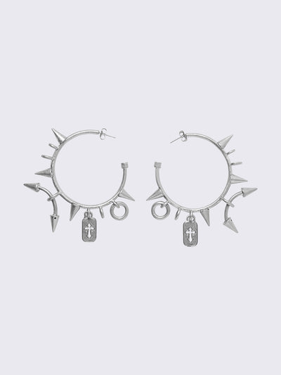 Silver hoop earrings with spikes