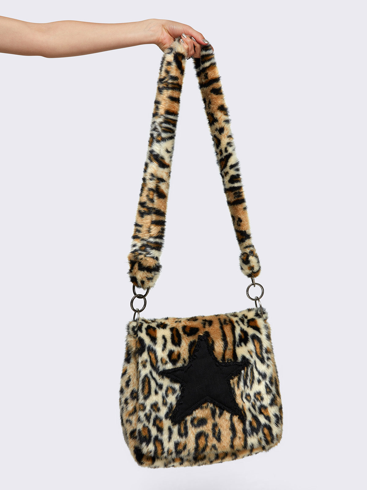 Leopard Faux Fur Crossbody Bag with Star Patch