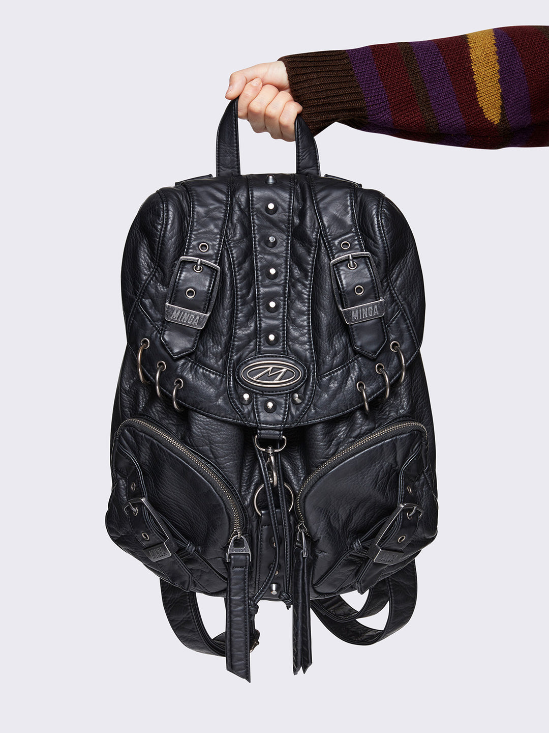 Black vegan leather backpack on sale