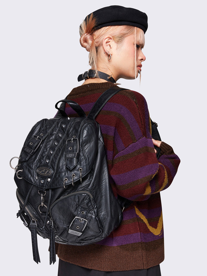 Black Faux Vegan Leather Backpack with Metal Details Minga London Minga London EU