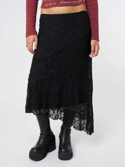 Nolia Black Lace Asymmetric Midi Skirt - Minga EU